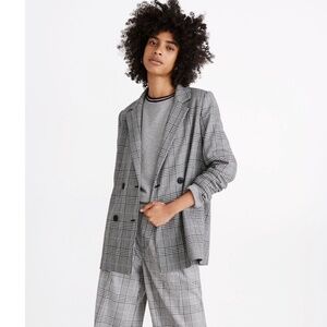 Madewell Gray Plaid Caldwell Double-Breasted Blazer Medium